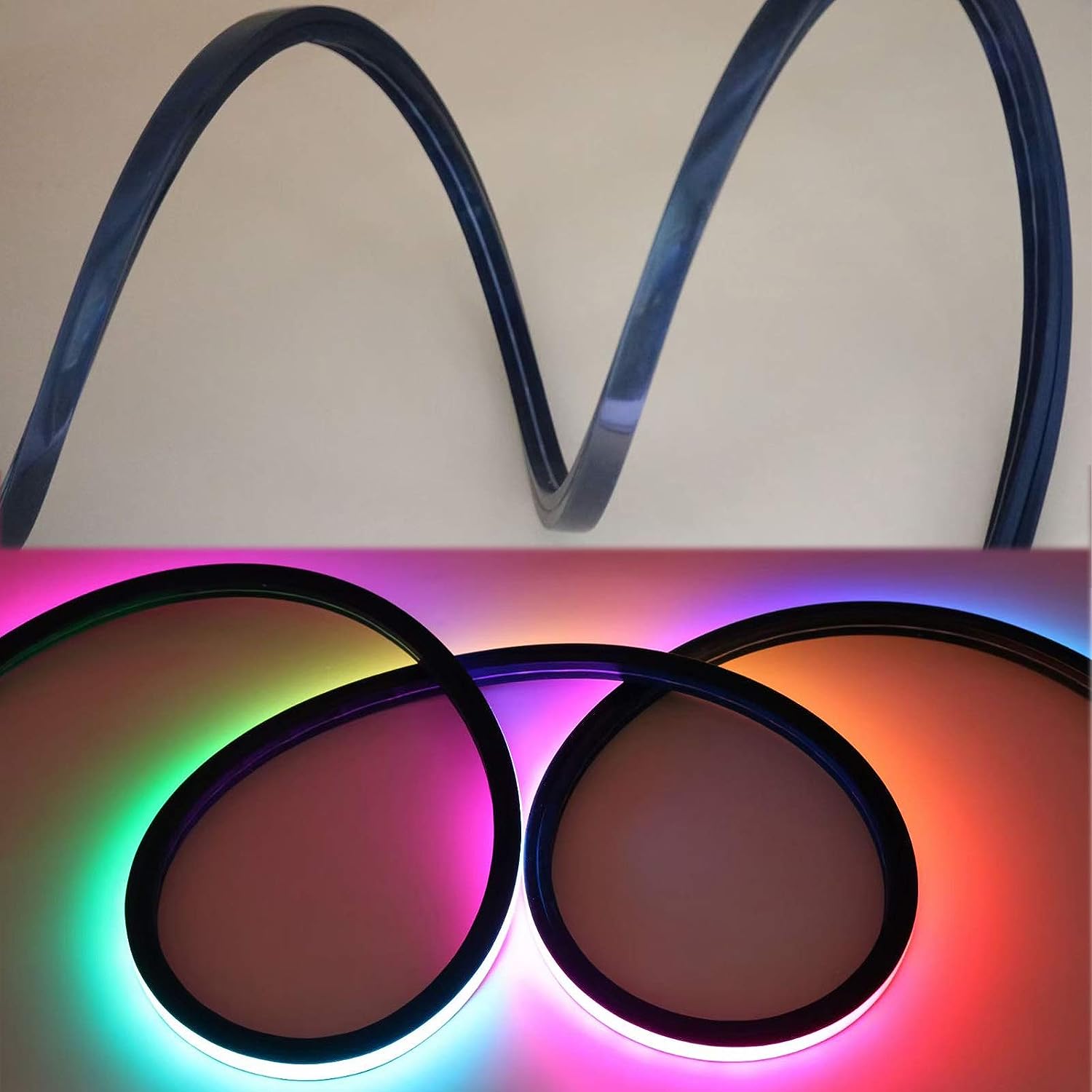 16.4FT(5Meters) 10*10mm 120° Top Emitting IP67 Waterproof Flexible Full Black Silicon LED NEON Tube Housing Fit for 6mm Wide LED Strip Light