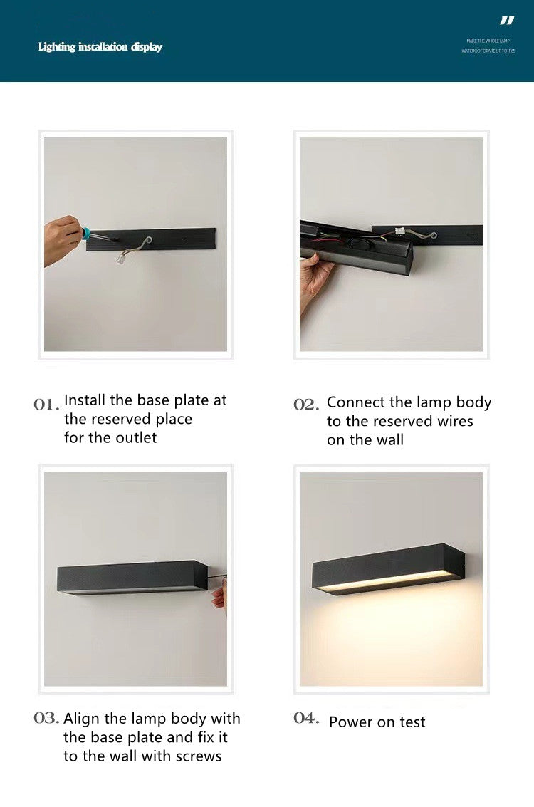 Outdoor LED Wall Light, Long Black Aluminum LED Wall Sconces IP65 Waterproof Square Aluminum Wall Lamps