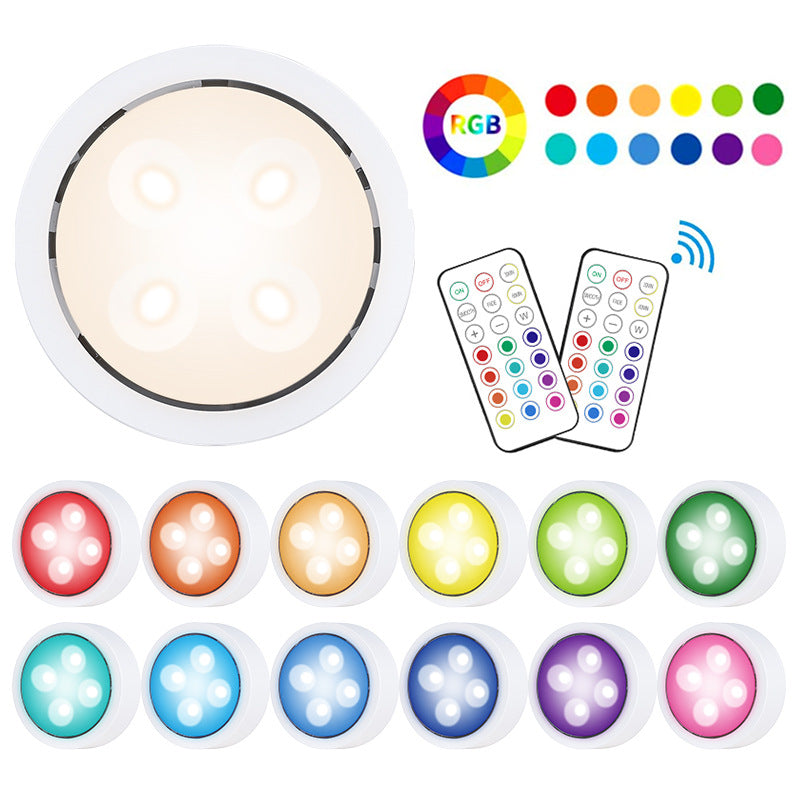 6 Pack LED Puck Lights with Remote, White Finish RGBW Color Changing Under Cabinet Lights Wireless,13 Colors Changeable LED Closet Light Dimmable,AA Battery Operate Push Night Lights with Timer Function