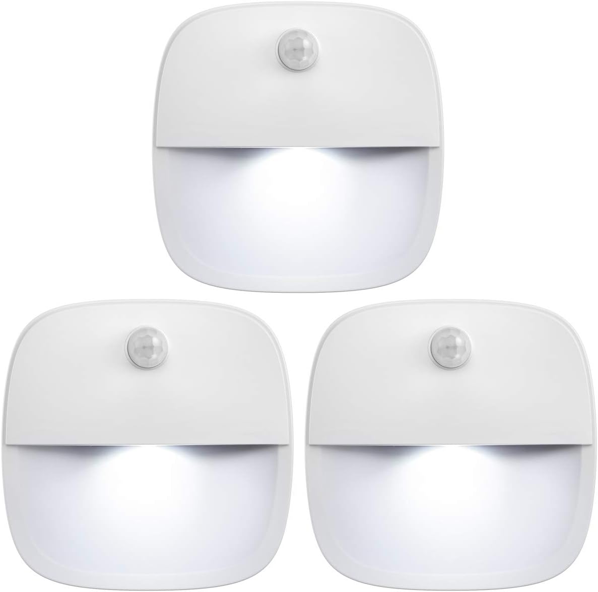 3 Pack LED Motion Sensor Light, Cordless Battery-Powered LED Night Light, Wall Light, Closet Lights, Safe Lights for Stairs, Hallway, Bathroom, Kitchen, Cabinet (White)