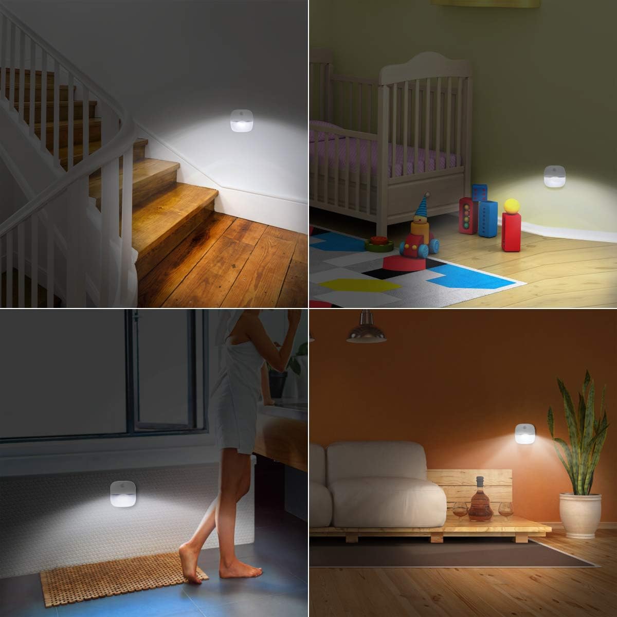 3 Pack LED Motion Sensor Light, Cordless Battery-Powered LED Night Light, Wall Light, Closet Lights, Safe Lights for Stairs, Hallway, Bathroom, Kitchen, Cabinet (White)