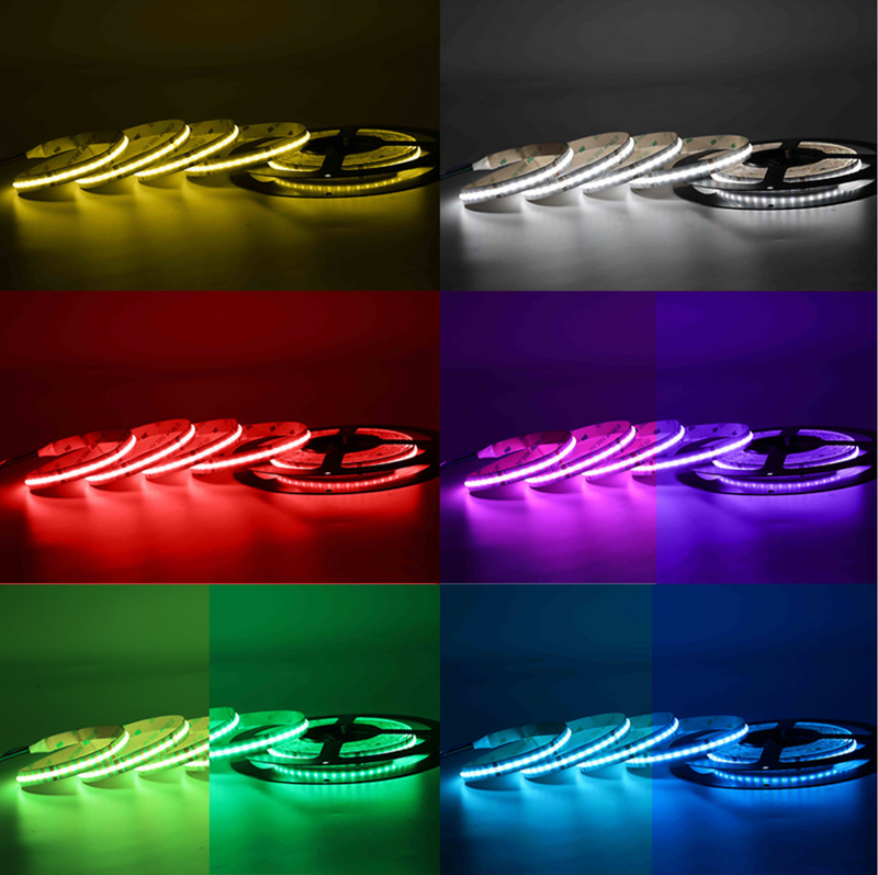 Multi-colors FCOB LED Strip 16.4FT/5M Dot Free 576LEDs/M 14W/M 12V RGB LED Light Tape