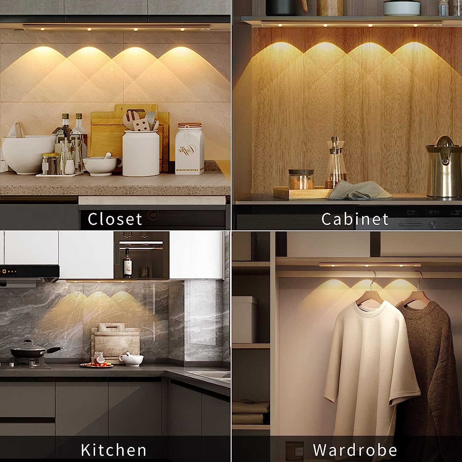 2 Pack 3-Color Dimmable LED Motion Sensor Under Cabinet Light, Rechargeable Magnetic Wireless Under Counter Lighting for Kitchen Bedroom Closet Cupboard Wardrobe Stairs Corridor