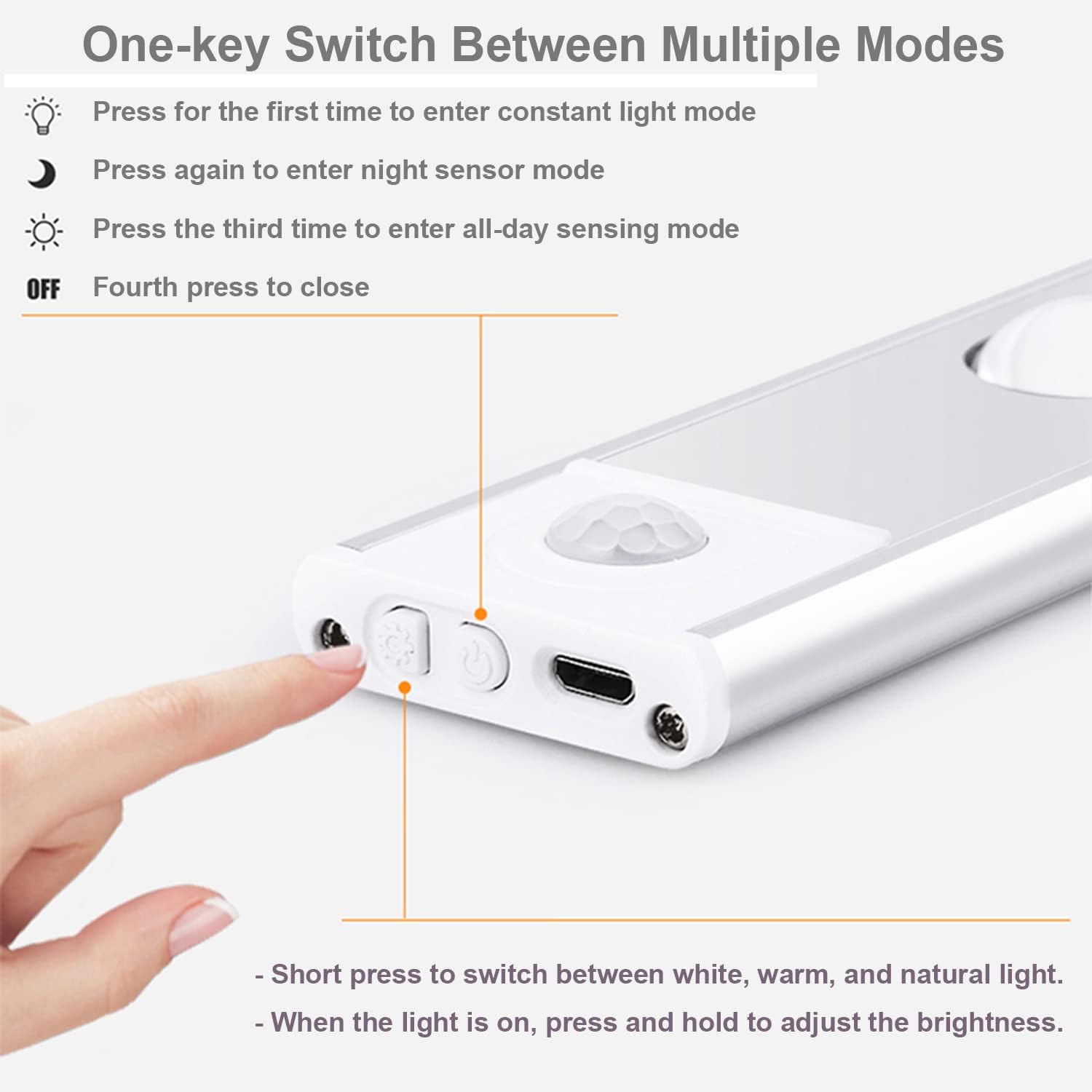 2 Pack 3-Color Dimmable LED Motion Sensor Under Cabinet Light, Rechargeable Magnetic Wireless Under Counter Lighting for Kitchen Bedroom Closet Cupboard Wardrobe Stairs Corridor