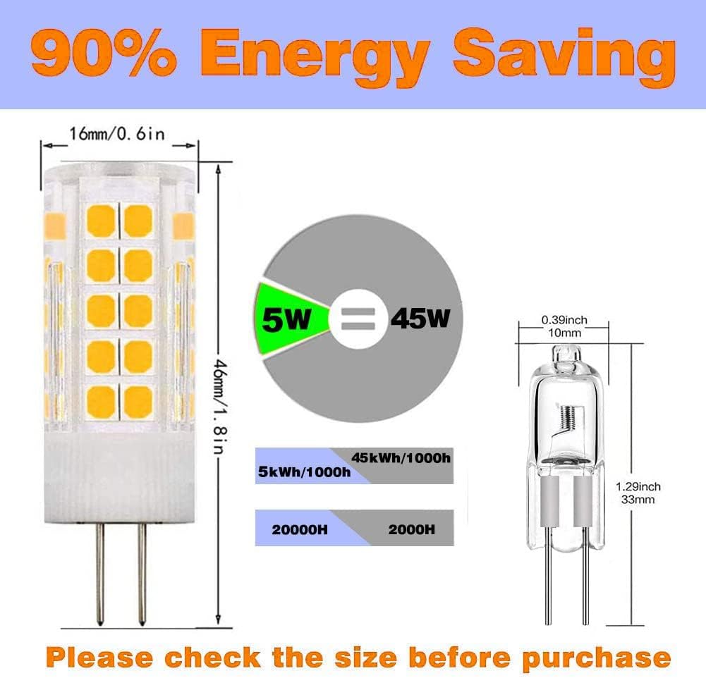 110V-130V /200-240V AC G4 Bi-Pin Base Spotlight Lighting Dimmable 5W Replace 45W G4 Halogen Lamp, for Under-Cabinet Lights, Ceiling Lights, Pack of 10