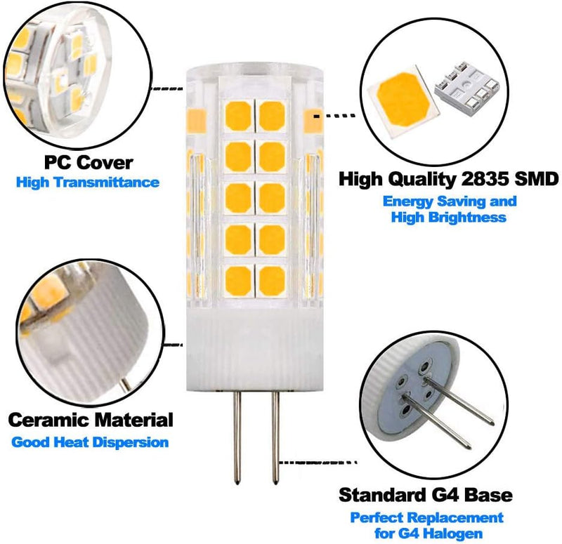 110V-130V /200-240V AC G4 Bi-Pin Base Spotlight Lighting Dimmable 5W Replace 45W G4 Halogen Lamp, for Under-Cabinet Lights, Ceiling Lights, Pack of 10
