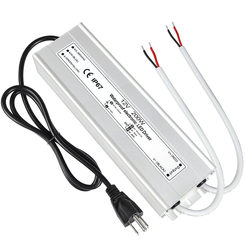 Waterproof IP67 LED Power Supply 110V AC to 12V DC Driver Transformer 3-Prong Plug 3.3 Feet Cable