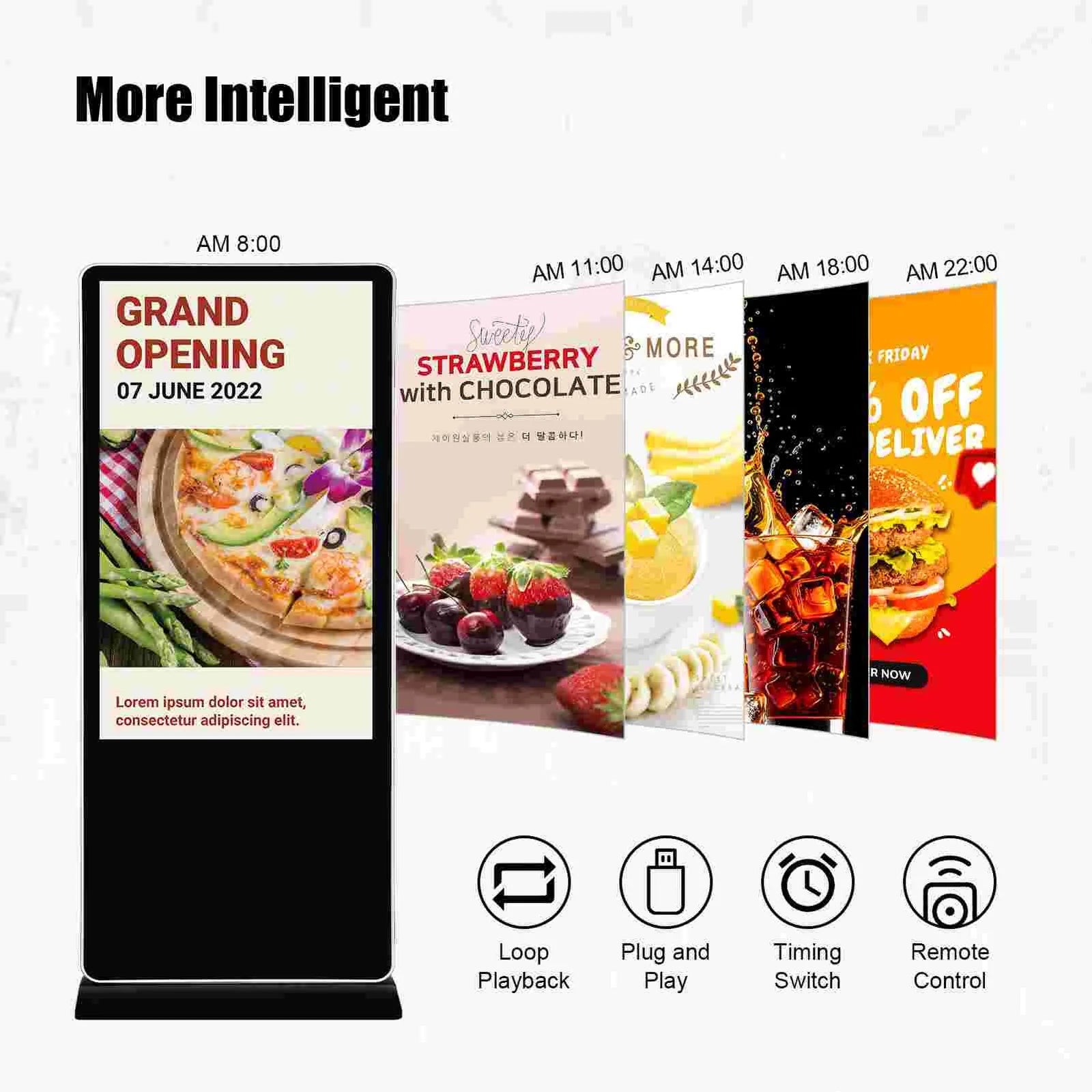 49'' Touch Screen LCD Digital Signage, Free Standing LCD Digital Poster Kiosk, w/ IR Touch, Single Sided, Android OS, Caster Wheels