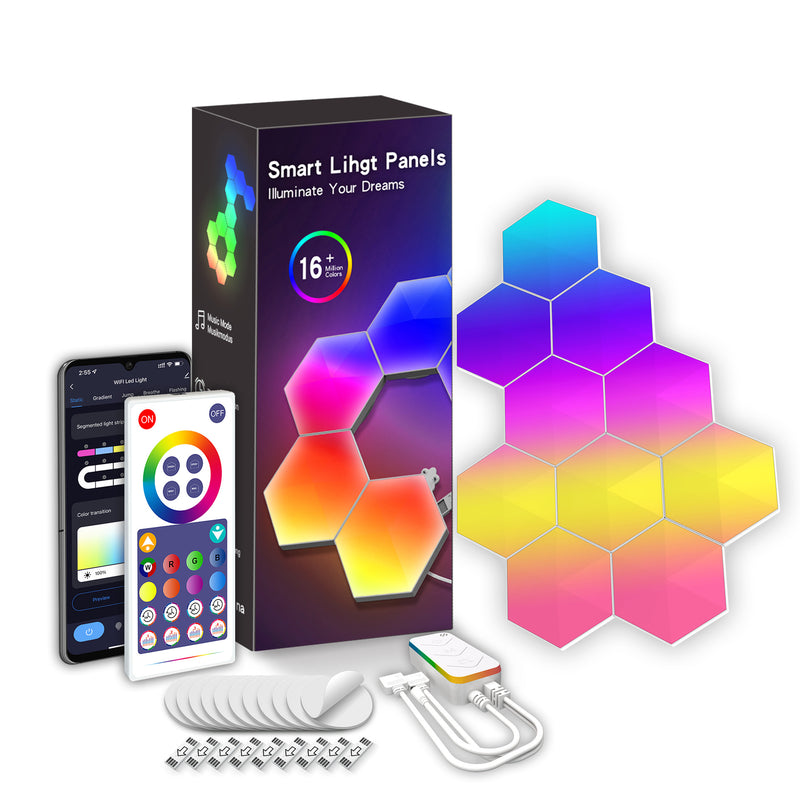 Hexagon Lights Smart App Control RGB Hexagon LED Lights for Wall or Desktop with Music Sync for Gaming Room Streaming Decor