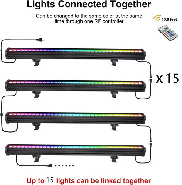 Linkable 7060 Linear LED RGB Wall Washer Lights with Remote Controller, 36W Waterproof Color Changing Wall Washer LED Light for Outdoor/Indoor Lighting Projects, Hotels, Building Wall Decorations