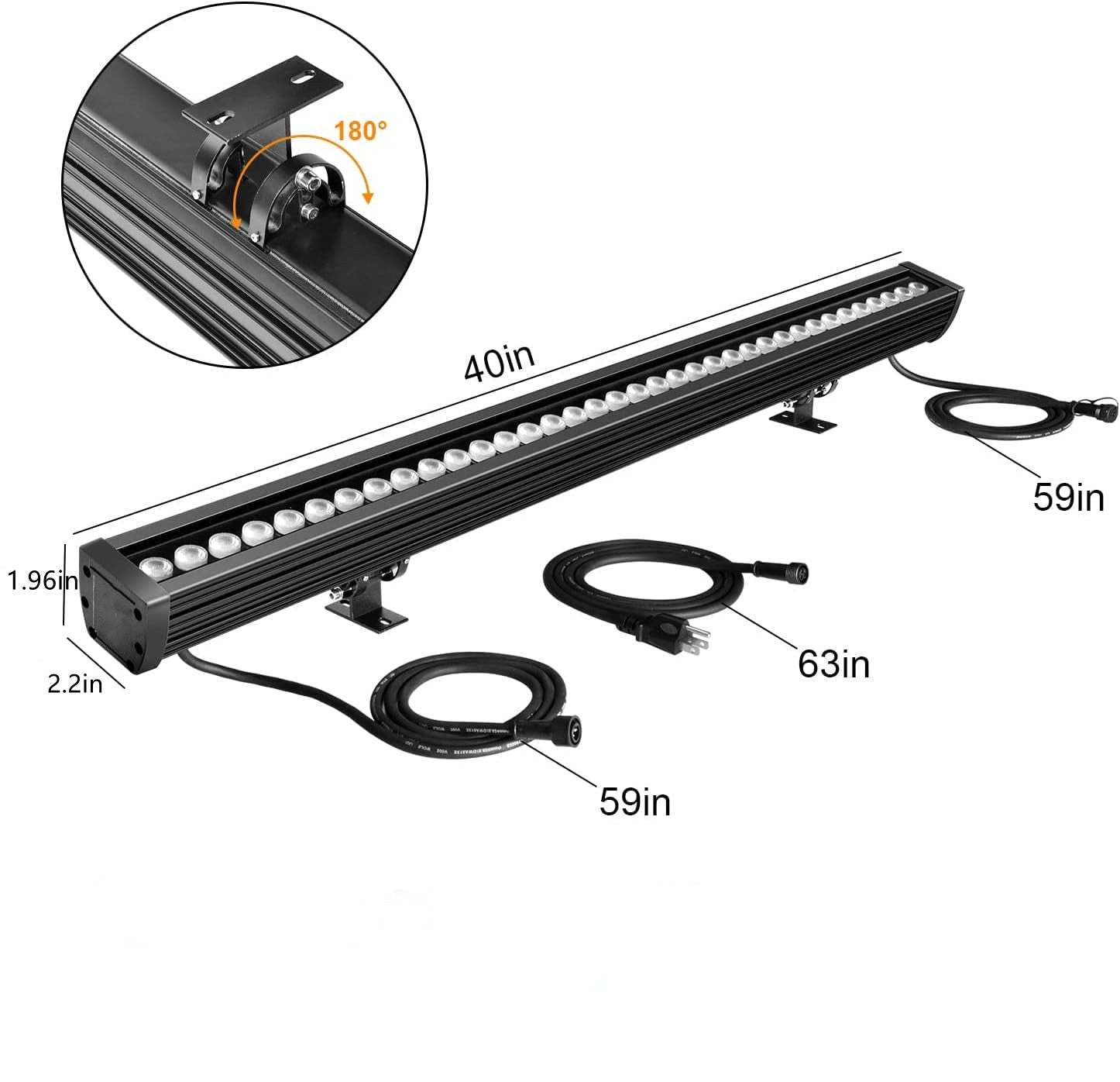 Linkable 5060 Linear LED RGB Wall Washer Lights with Remote Controller, 36W Waterproof Color Changing Wall Washer LED Light for Outdoor/Indoor Lighting Projects, Hotels, Building Wall Decorations