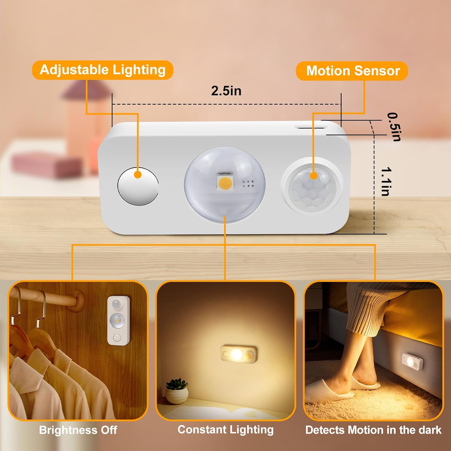 LED Motion Sensor Puck Lights, Rechargeable Cabinet Lights, Wireless LED Night Light for Closet, Drawer, Shelf, Under Cabinet, Warm White 6Pack, USB Charging Cord Included
