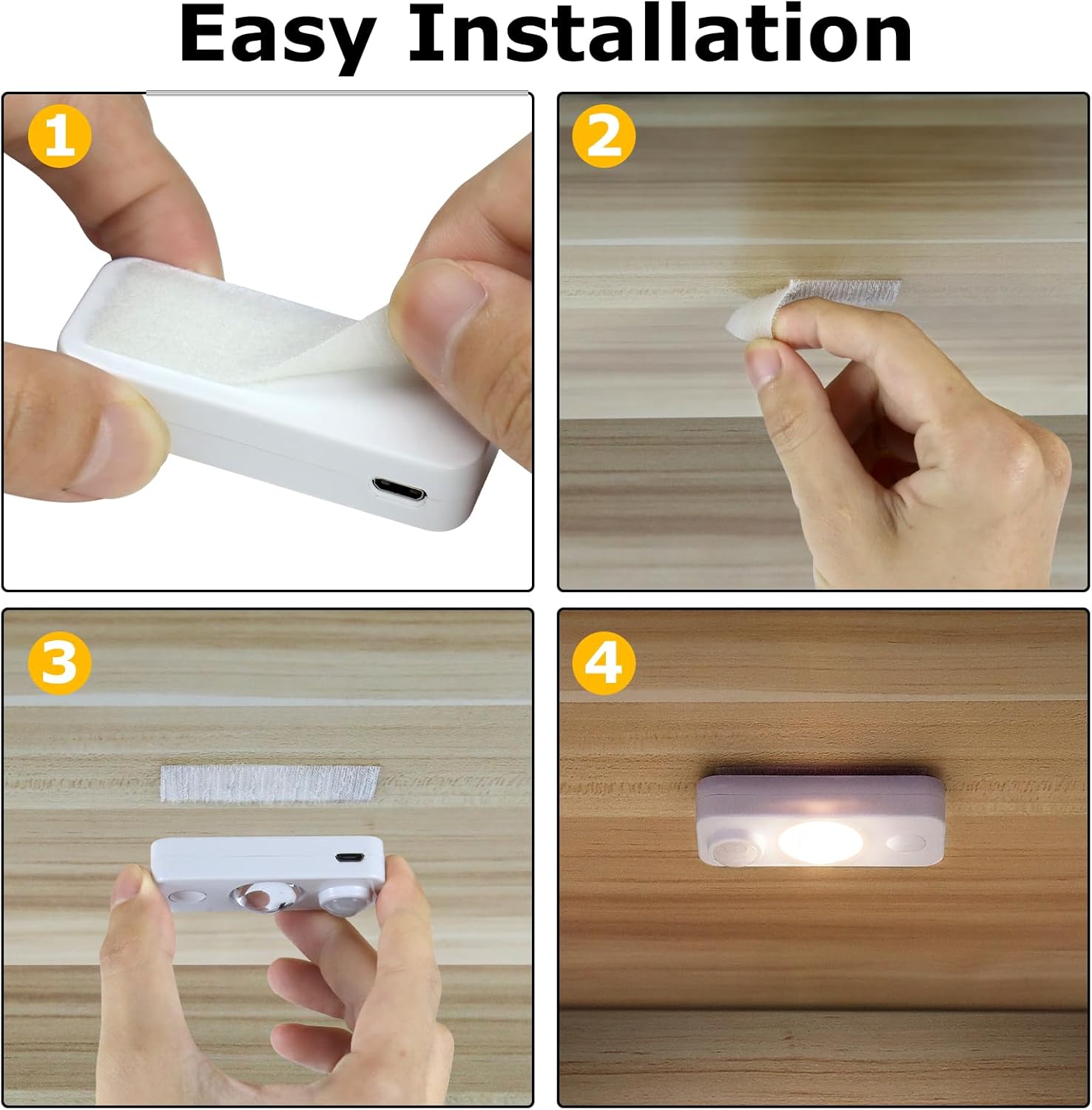 LED Motion Sensor Puck Lights, Rechargeable Cabinet Lights, Wireless LED Night Light for Closet, Drawer, Shelf, Under Cabinet, Warm White 6Pack, USB Charging Cord Included