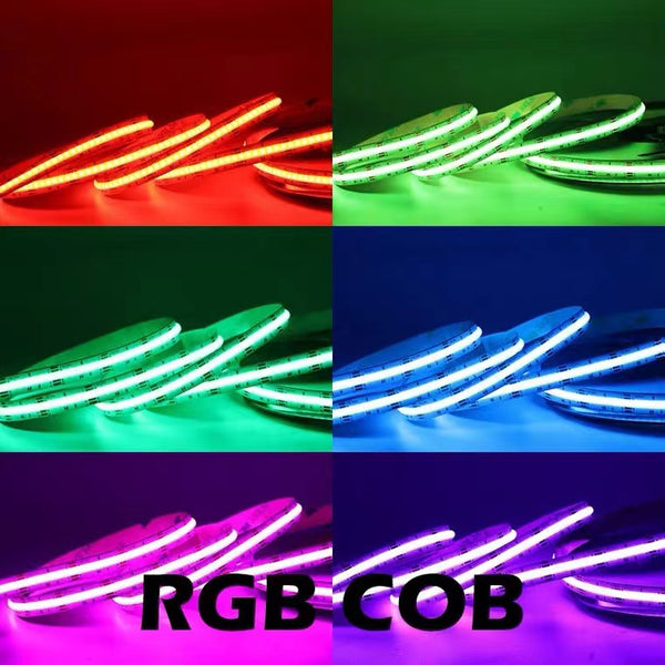 Multi-colors FCOB LED Strip 16.4FT/5M Dot Free 576LEDs/M 14W/M 12V RGB LED Light Tape