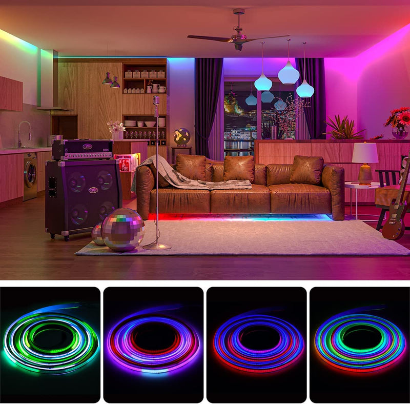 FCOB WS2811 IC RGB Chip Flexible High Density Chasing Color LED Strip DC24V 720LED/m 16.4FT 100IC 12mm Width Dream Color LED Tape for Indoor DIY Decoratio(NO Adapter or Controller)