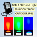 DMX512 RGB LED Flood Light 30W AC110-220V Outdoor IP66 LED WallWasher BLACK Aluminum Case Tempering Glass Cover High Lumen Security Light,Tunnel Spotlight Garden Landscape Lawn Lamp