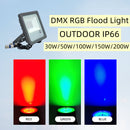 DMX512 RGB LED Flood Light 100W AC110-220V Outdoor IP66 LED WallWasher GREY Aluminum Case Tempering Glass Cover High Lumen Security Light Garden Landscape Lawn Lamp