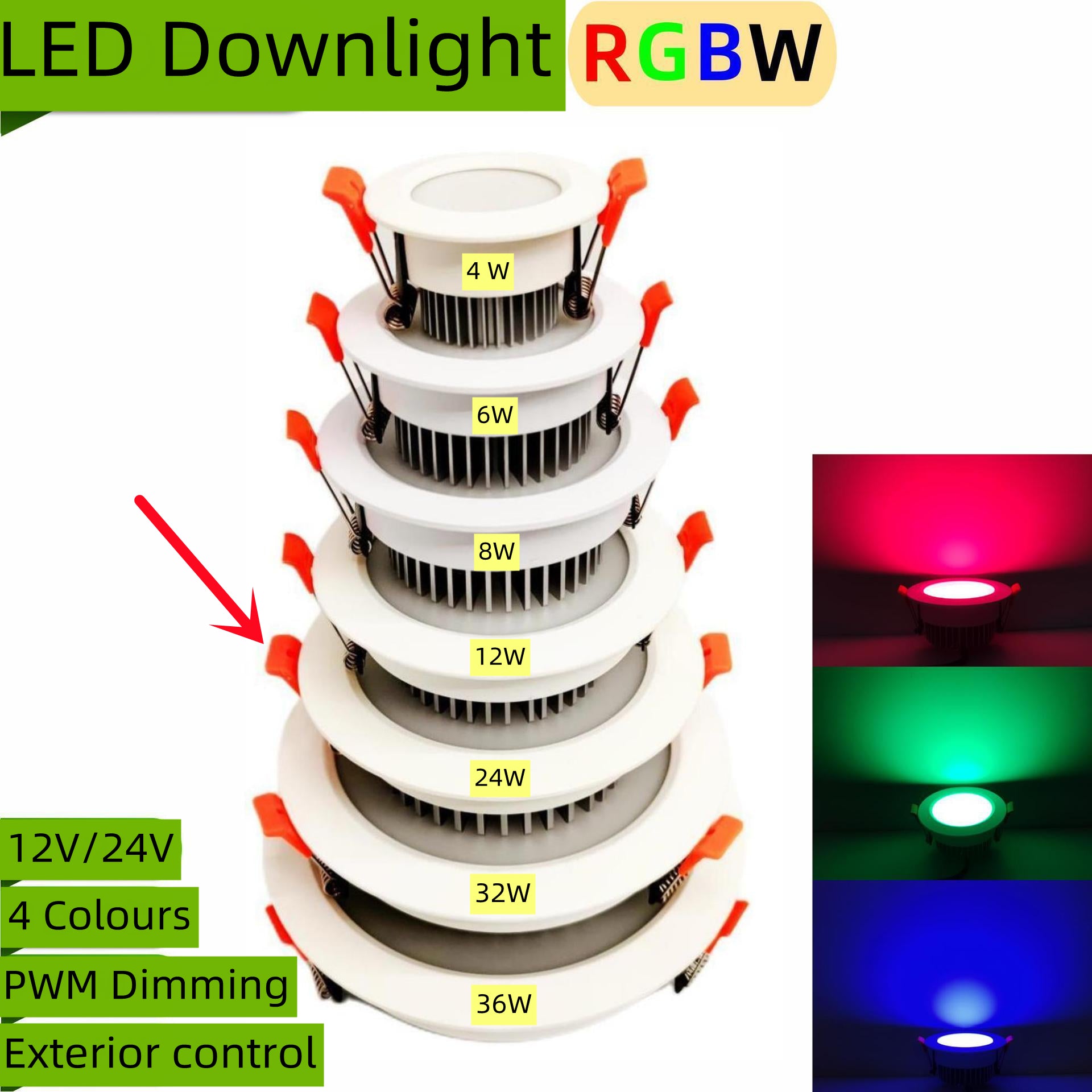 4 Pack RGBW Super Bright Modern Recessed LED Lighting 12W/24W 24V White Round Embedded LED DownLights Aluminum Indoor Ceiling Downlight Hotel Lighting Bar Lighting Dancing Room Lighting Restaurant Lighting