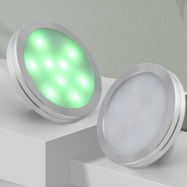 RGB LED Under Cabinet Lighting Silver Rounded Aluminum Alloy Shell 2W 12VDC  Puck Light for Motorhome, Caravan, Truck, Kitchen, Wine Cabinet, Wardrobe