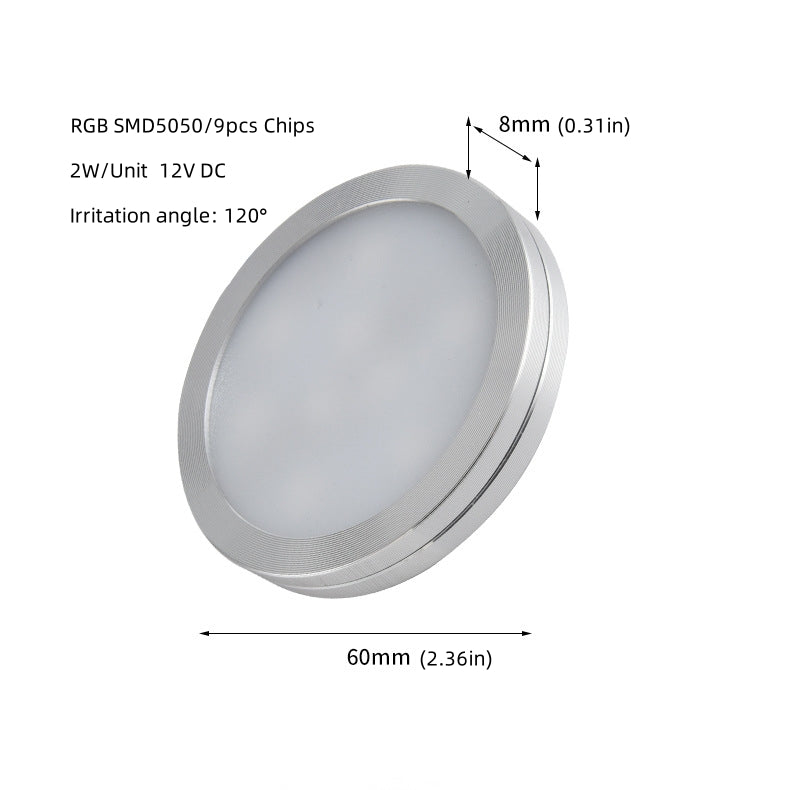RGB LED Under Cabinet Lighting Silver Rounded Aluminum Alloy Shell 2W 12VDC  Puck Light for Motorhome, Caravan, Truck, Kitchen, Wine Cabinet, Wardrobe