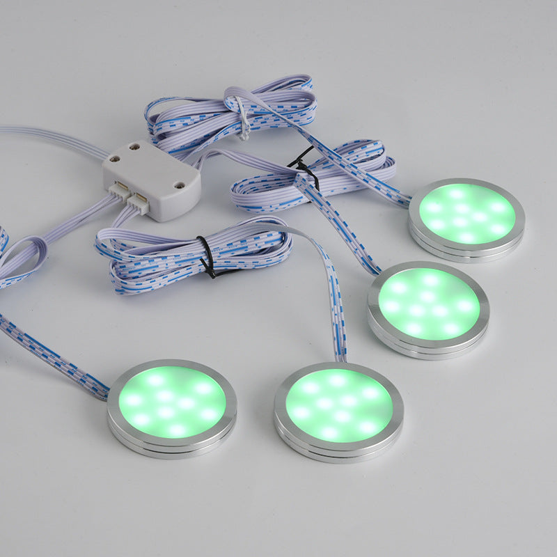 RGB LED Under Cabinet Lighting Silver Rounded Aluminum Alloy Shell 2W 12VDC  Puck Light for Motorhome, Caravan, Truck, Kitchen, Wine Cabinet, Wardrobe