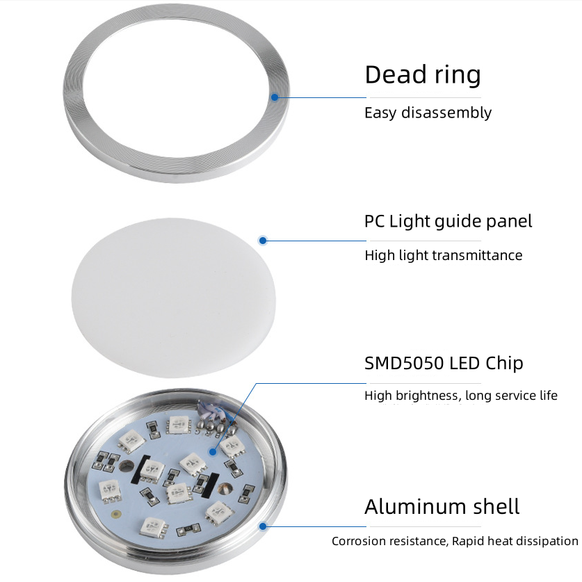 RGB LED Under Cabinet Lighting Silver Rounded Aluminum Alloy Shell 2W 12VDC  Puck Light for Motorhome, Caravan, Truck, Kitchen, Wine Cabinet, Wardrobe