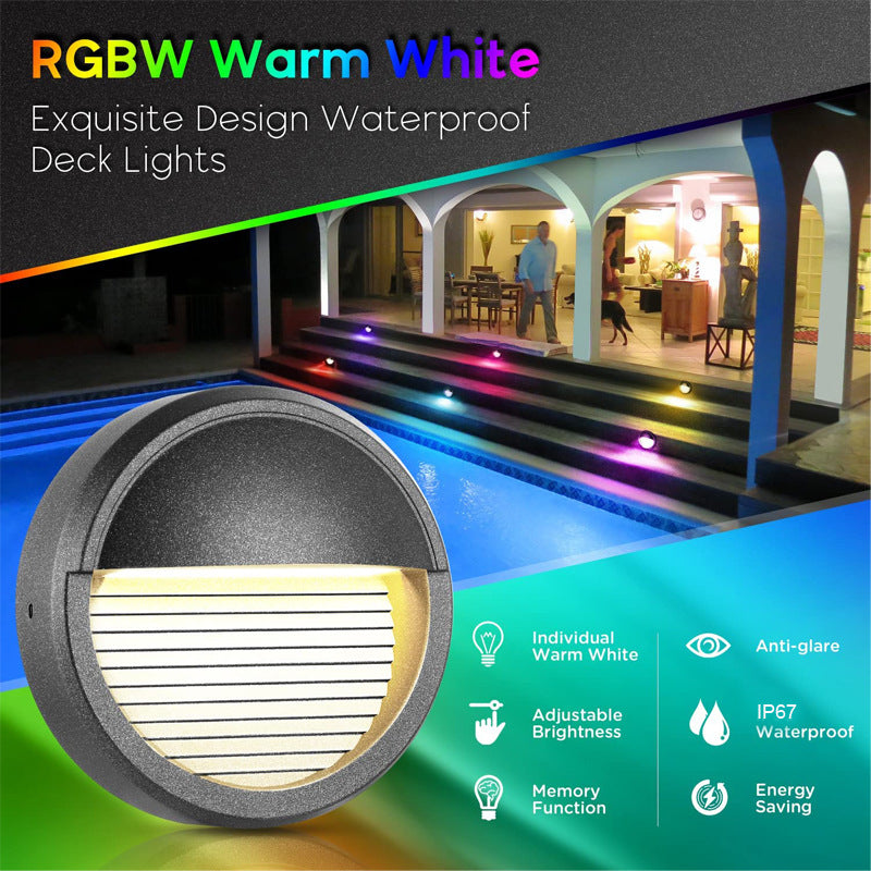 6PCS Pack Low Voltage LED Deck Lights, RGBWW Color Landscape Stair Railing Light Fixture with 4W Integrated LED,12V AC/DC Accent Lighting with Black Powder Coated Aluminum Finish