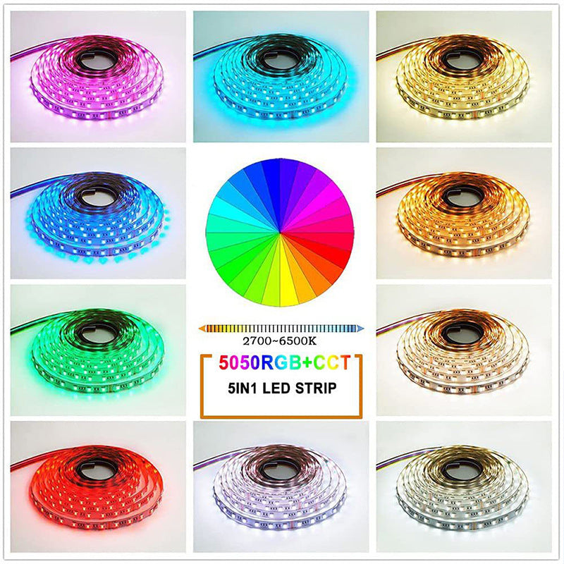 RGBCCT 5in1 LED Flexible Strip Light, 16.4Feet (5Meters) SMD5050-300, 60LEDs per Meter RGB and Dual White Color All In One LED Tape Light