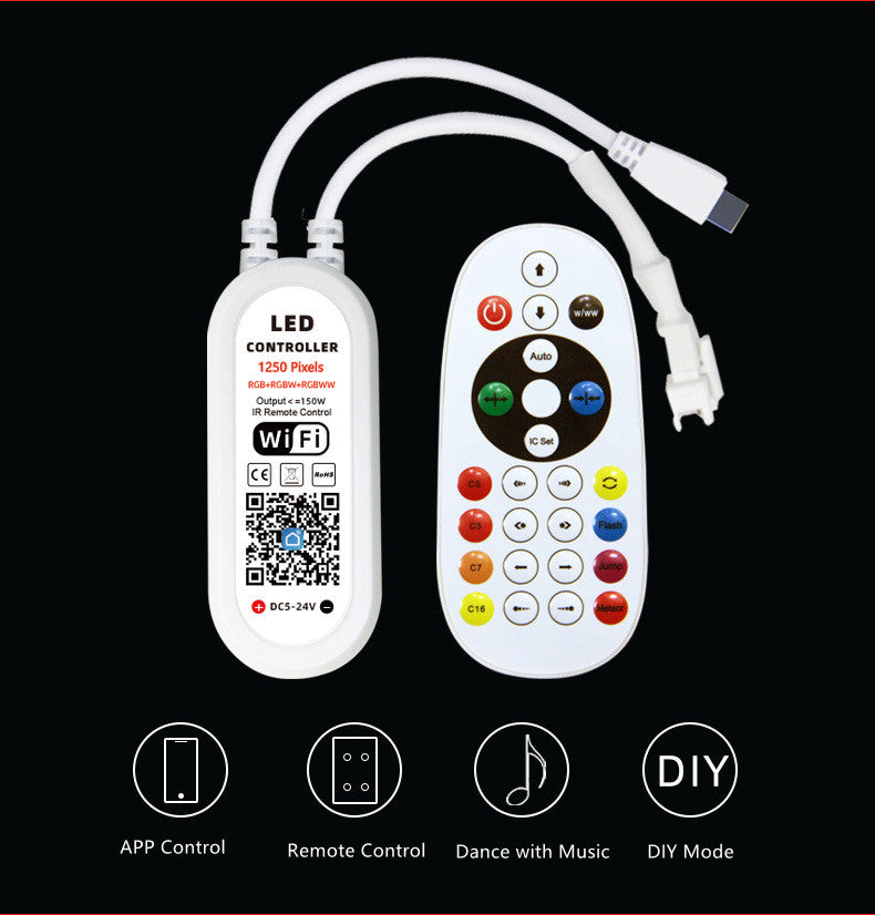 RGB, RGBW, RGBWW SPI LED Controller WiFi Music Controller for Addressale LED Strips and Panels Support WS2811 WS2815 WS2801 SK6812 WS2813 SK9822 APA102C etc iOS/Android App Control