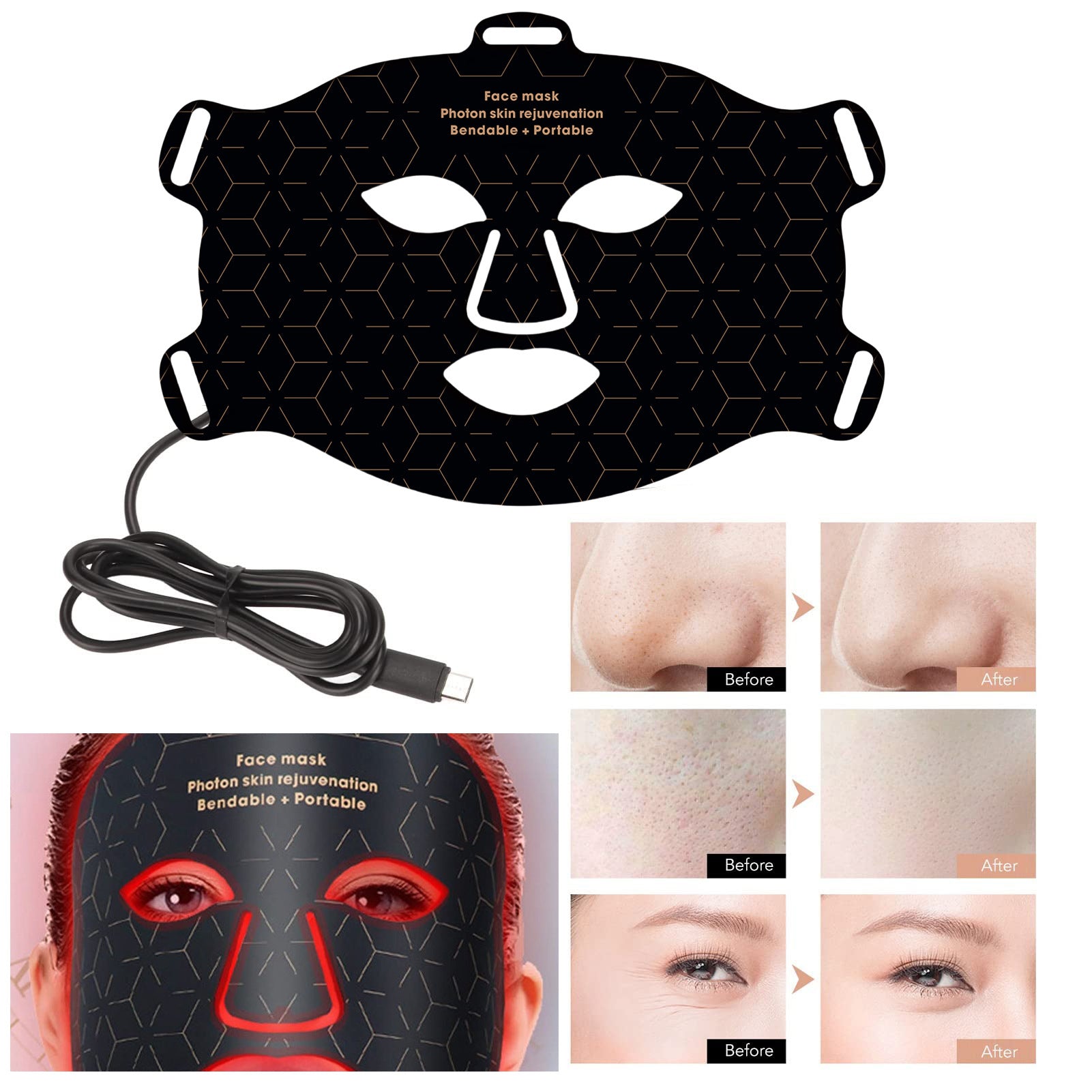 LED Light Therapy Mask with 4 Light Wavelength for Home LED Photon Rejuvenation Mask