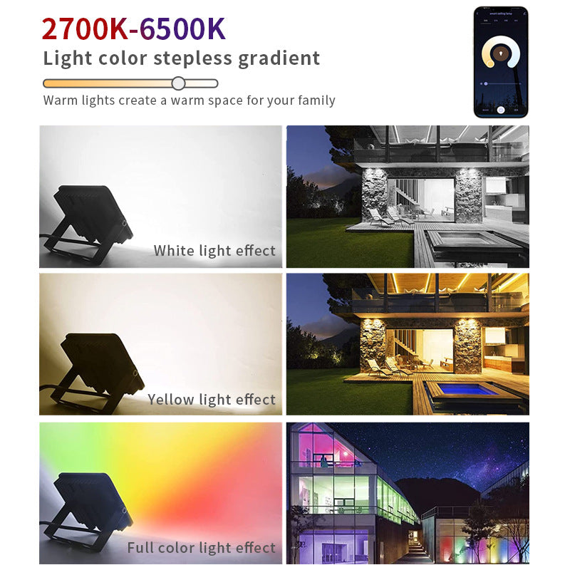 2 Pack 50W RGBCW Outdoor LED Floodlight WiFi Bluetooth RGBCW 2700K-6500K & 16 Million Colors, LED Landscape Lights, IP66 Waterproof