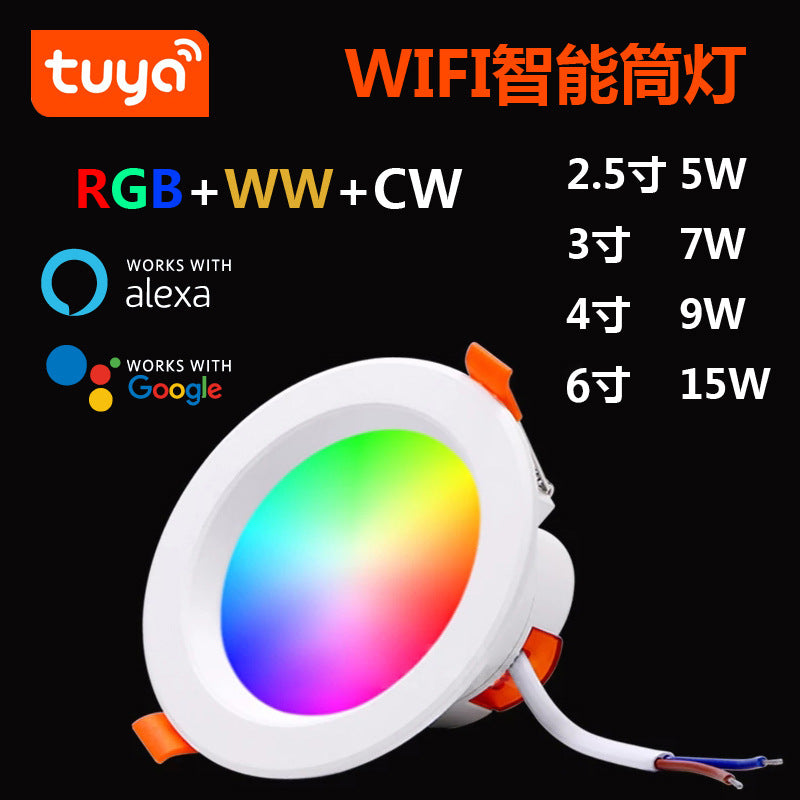 6Pack WiFi Intelligent LED Downlight RGBCW WiFi APP Controlled LED Downlight 3 Inch 5W 120V /220V AC, Dimmable RGBCW 2700-6500K Color Changing, Compatible with Alexa/Google, Ceiling Lights