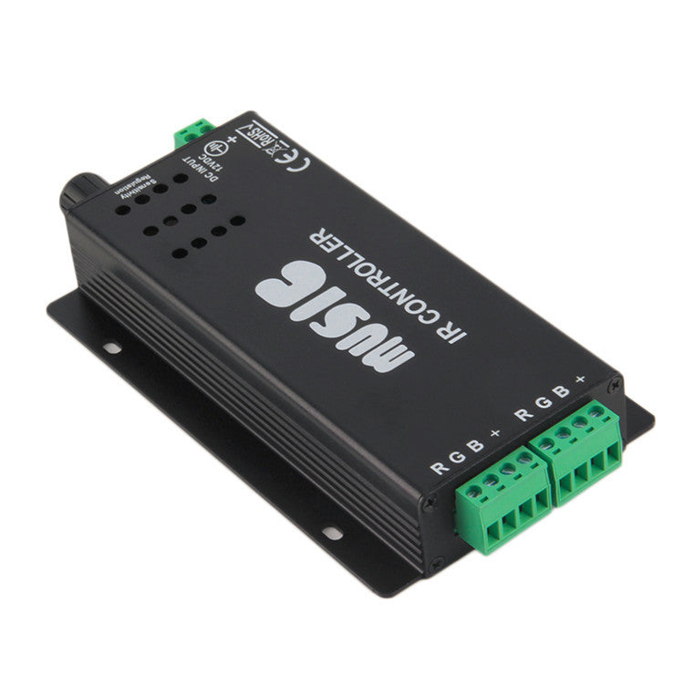 Sound/Music Sensitive RGB LED Controller 12V-24VDC 12Amp Black Aluminum Housing Controller with 24 Keys IR Remote for RGB LED Strip Lights