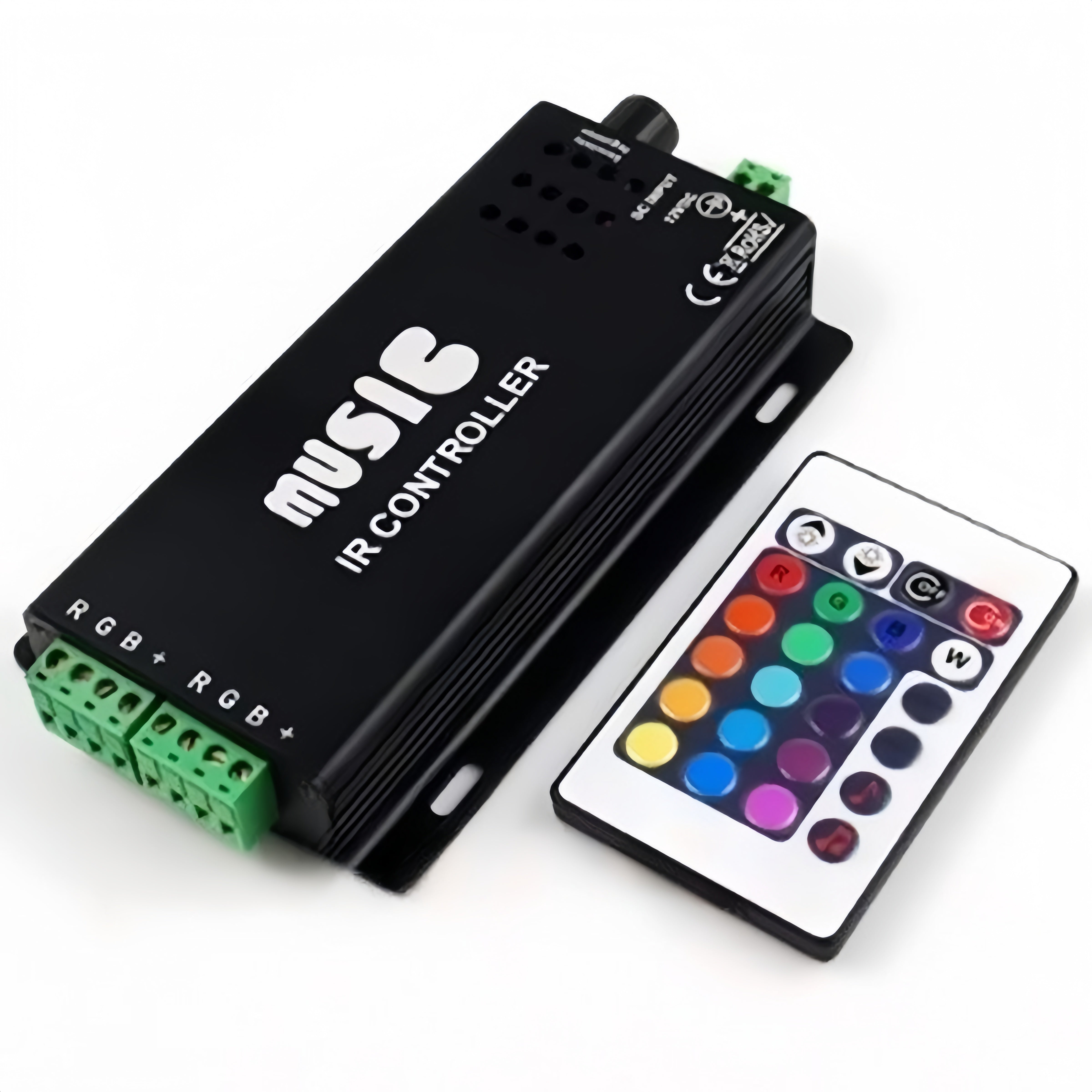 Sound/Music Sensitive RGB LED Controller 12V-24VDC 12Amp Black Aluminum Housing Controller with 24 Keys IR Remote for RGB LED Strip Lights