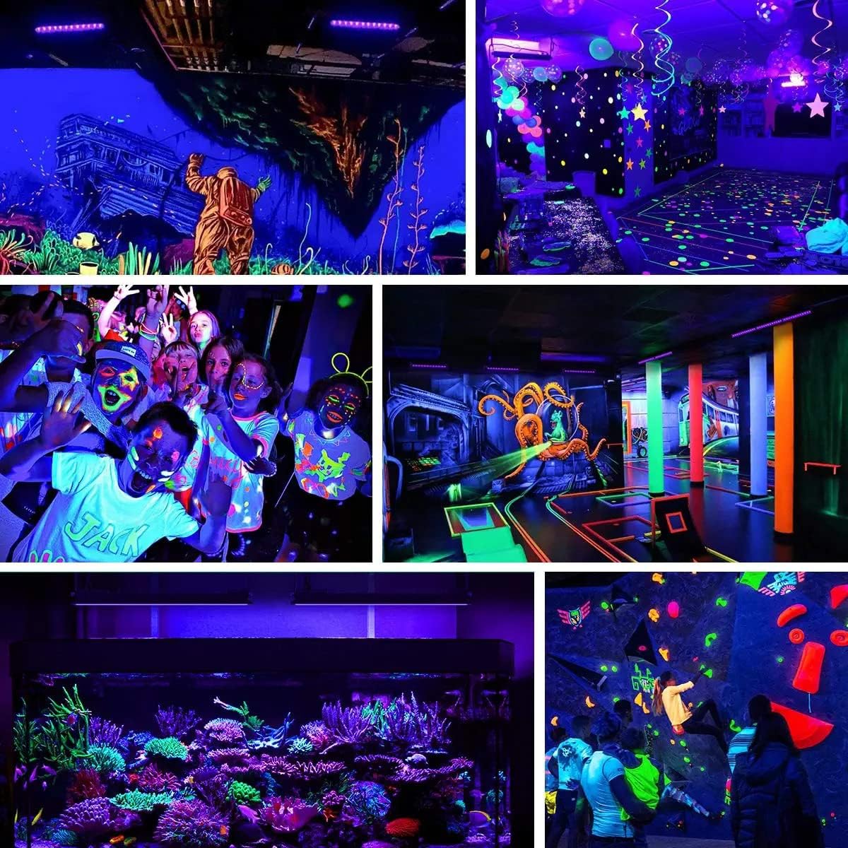 2Pack Black Lights - 100W 395-400 nm AC85-265V Upgraded LED Flood Light with Switch, Waterproof IP66 for Glow Party, Stage Lighting, Aquarium, Glow in The Dark, Body Paint, Fluorescent Poster, Neon Glow