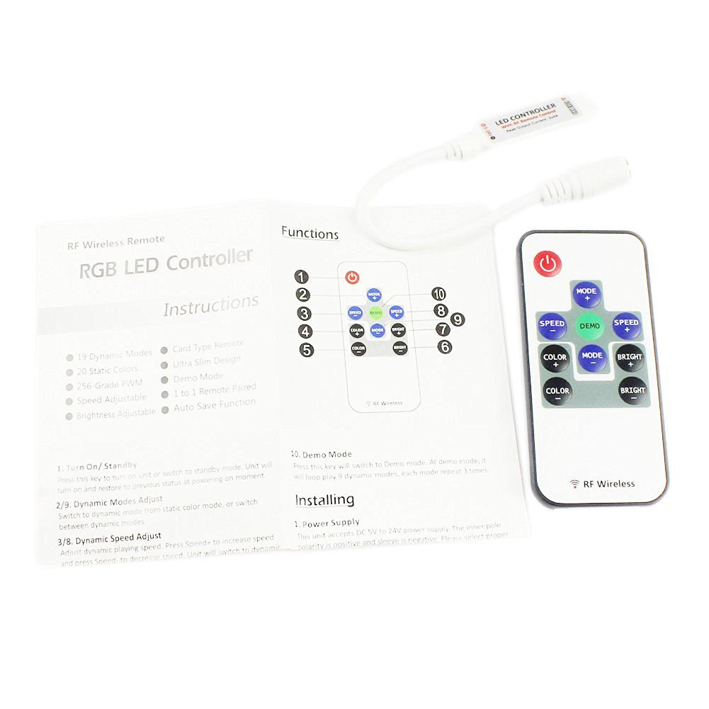Mini Rf Rgb Remote Control Code RF Wireless Mini LED Controller with 10-key Remote 5V-24V 12A / 3 Chan ...
