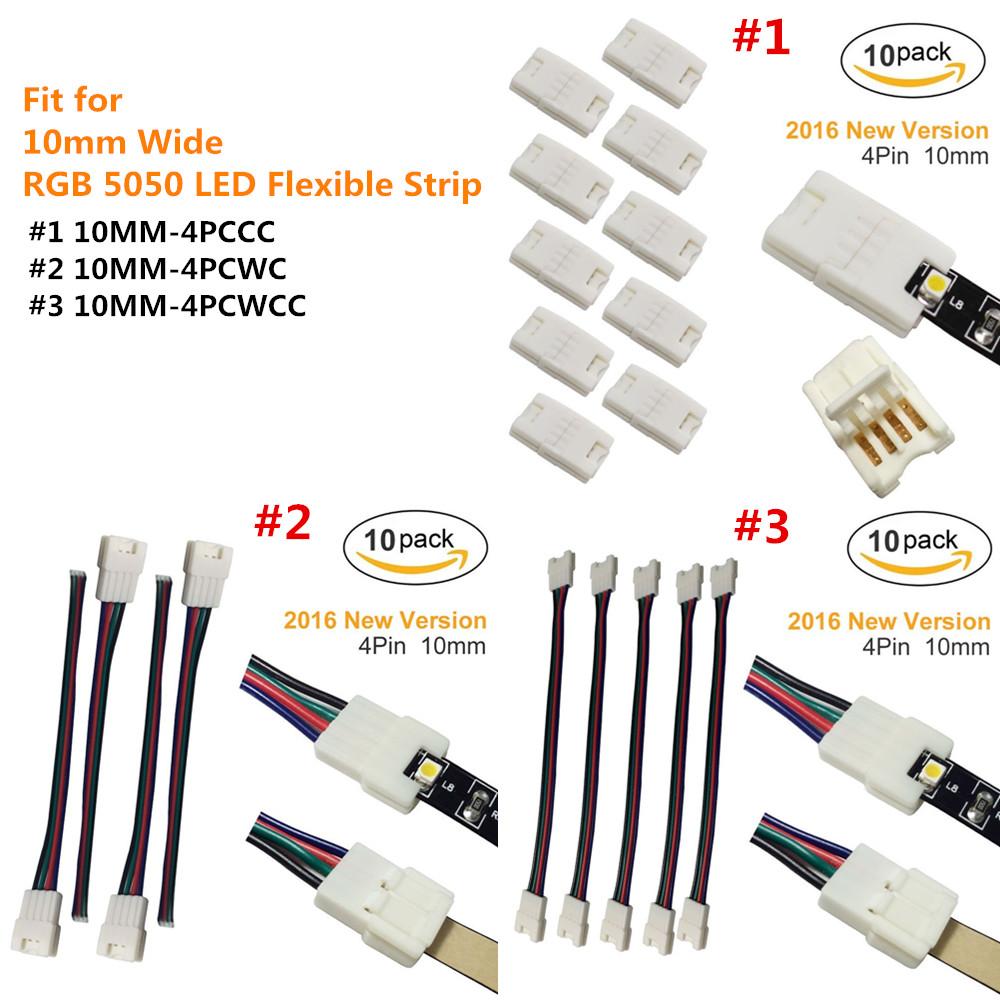 10pcs/Pack New LED Strip Connector Solderless Snap Down 4 Pin Strip to Strip Gapless Jumper for 10mm Wide 5050 RGB Color Flex LED Strips