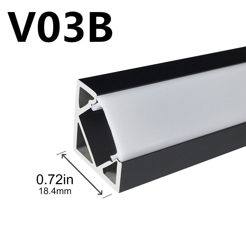 Black LED Profile V03 18x18mm V-Shape Corner LED Aluminum Channel System