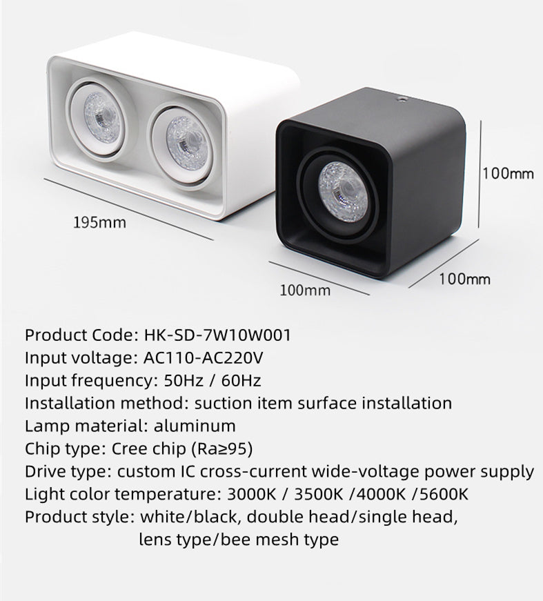 Free Shipping 2PCS Pack 7W/10W AC110-AC220V Dual-Head Square LED Downlight Anti-glare LED Spotlight for Living Room Home Ceiling Aisle Lighting