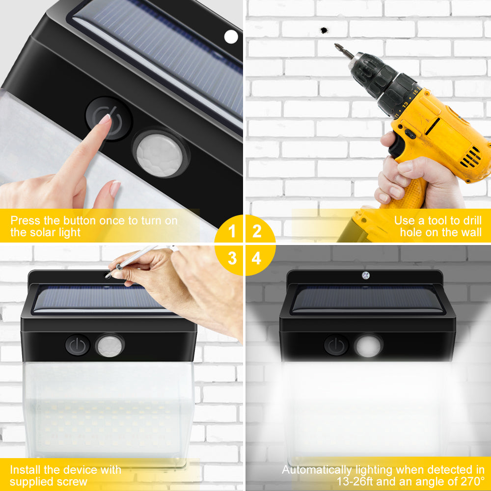 2 Pack Solar Lights Outdoor 262 LEDs Wireless Waterproof Security Solar Motion Sensor Wall Lights