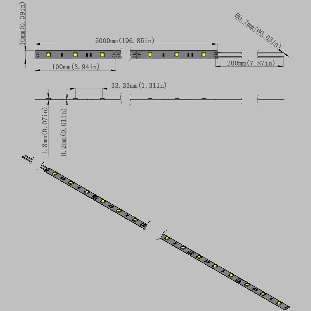12V Dimmable SMD5050-150 Flexible LED Strips 30 LEDs Per Meter 10mm Width 450lm Per Meter
