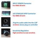 Sound/Music Sensitive RGB LED Controller 12V-24VDC 12Amp Black Aluminum Housing Controller with 24 Keys IR Remote for RGB LED Strip Lights