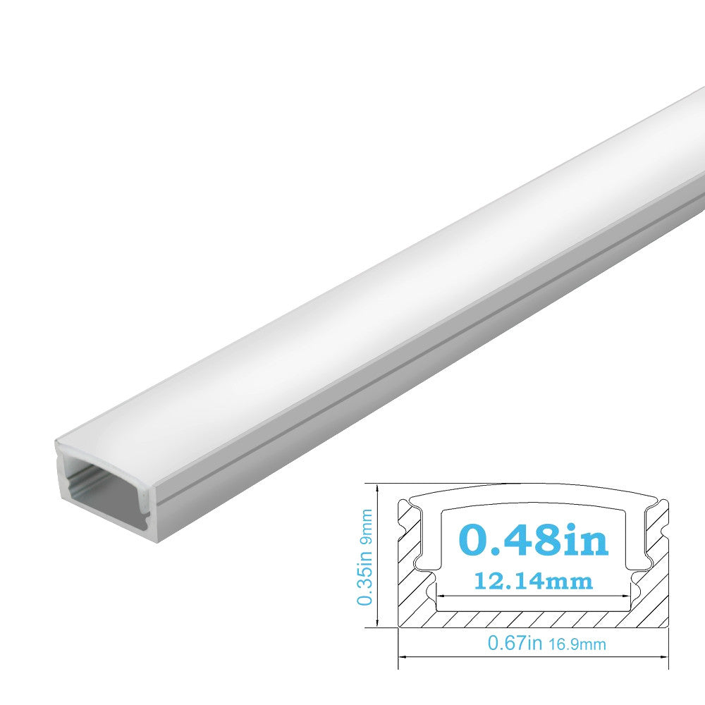 5Pack of 50cm (20'') LED Profile U02 9x17mm U-Shap LED Aluminum Channel System Fit for 12mm Wide LED Strips