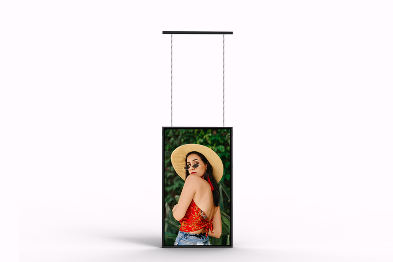 43" Hanging Double-Sided Window Facing High Brightness LCD Display  with 700cd/m² + 2,500cd/m² Brightness Portrait Screen in 1080x1920 Resolution
