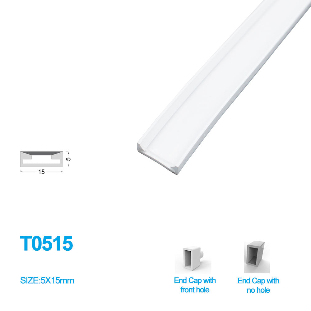 1M/5M/10M/20M  Pack of T0515 LED Neon Light Housing Kit with End Caps and Mounting Clips, Flexible Neon Channel Fit for 12mm Wide LED Strip Lights