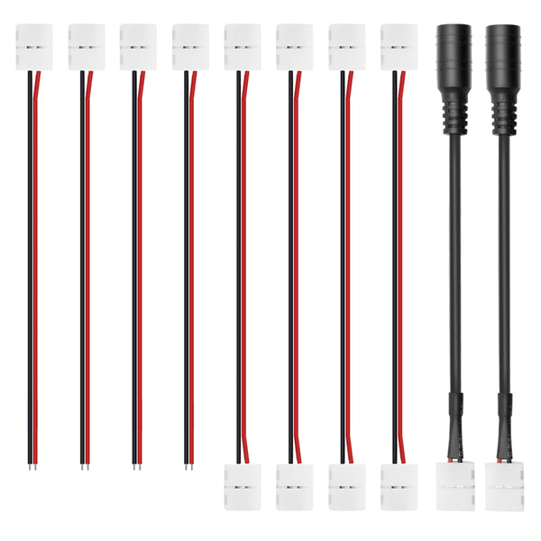 LED Strip Connector Kit for 2835/3528/5050 2Pin Single Color Strip Light, Includes 4 X 2 Pin 10mm Strip to Wire Jumper, 4 X 2Pin 10mm Strip to Strip Jumper, 2 X 2 Pin 10mm Strip to DC Cable Jumper