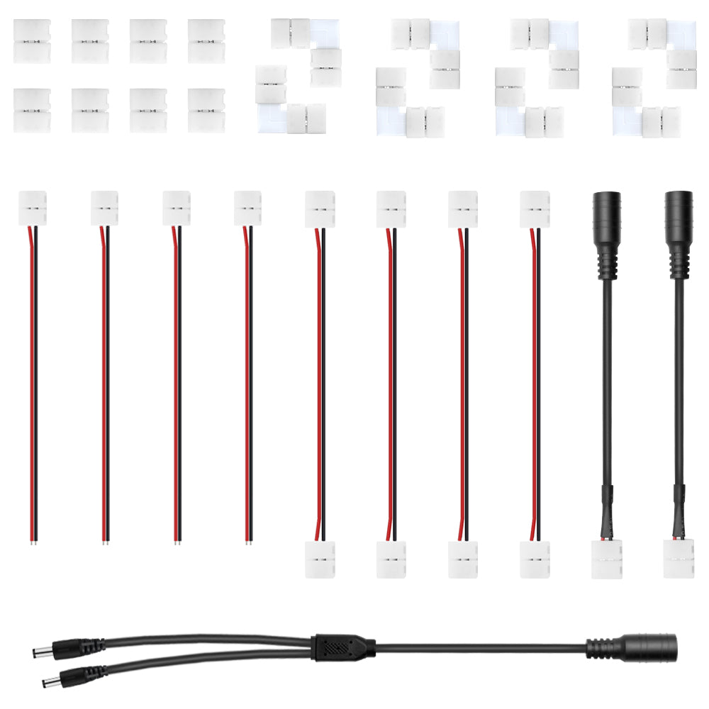 LED Strip Connector Kit for 2Pin 8/10MM, Includes 6 Different Kinds of Connectors, Cover Most of The Needs in LED Strip Light DIY Connecting Project