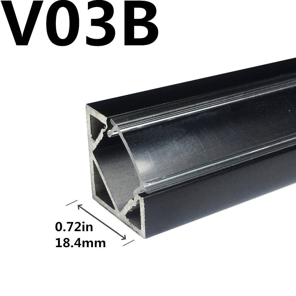 Black LED Profile V03 18x18mm V-Shape Corner LED Aluminum Channel System