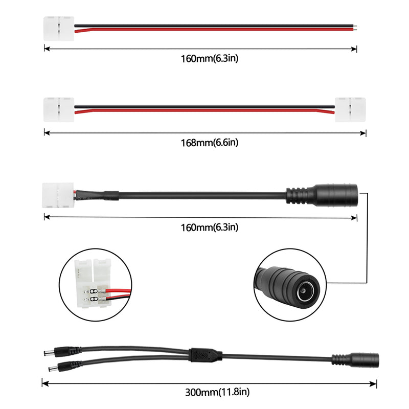 LED Strip Connector Kit for 2Pin 8/10MM, Includes 6 Different Kinds of Connectors, Cover Most of The Needs in LED Strip Light DIY Connecting Project