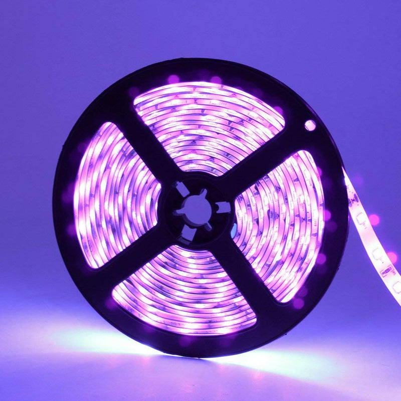 24W UV Black Light LED Strip 16.4FT/5M UV 3528 300LEDs 395nm-405nm Waterproof LED Strip Light for Night Fishing,Party w/ 12V 2A Power Supply